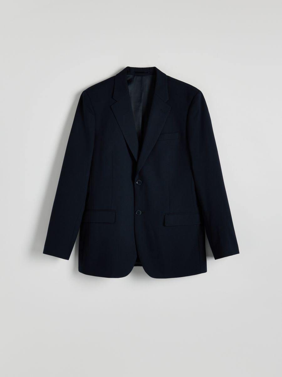 Slim fit blazer with viscose blend - navy - RESERVED - 6