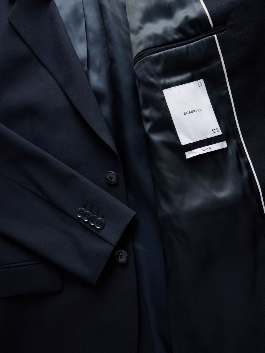 Slim fit blazer with viscose blend - navy - RESERVED - 7