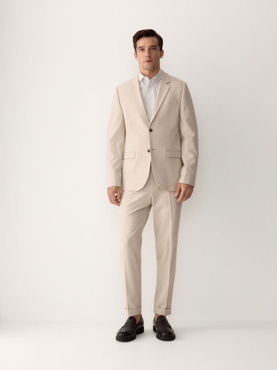 Regular fit blazer with viscose blend - beige - RESERVED - 2