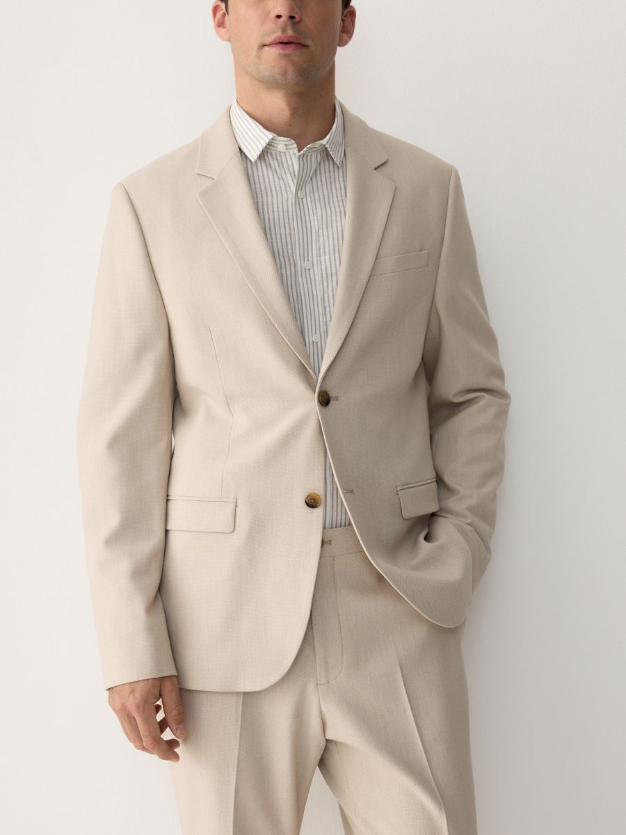 Regular fit blazer with viscose blend - beige - RESERVED - 3