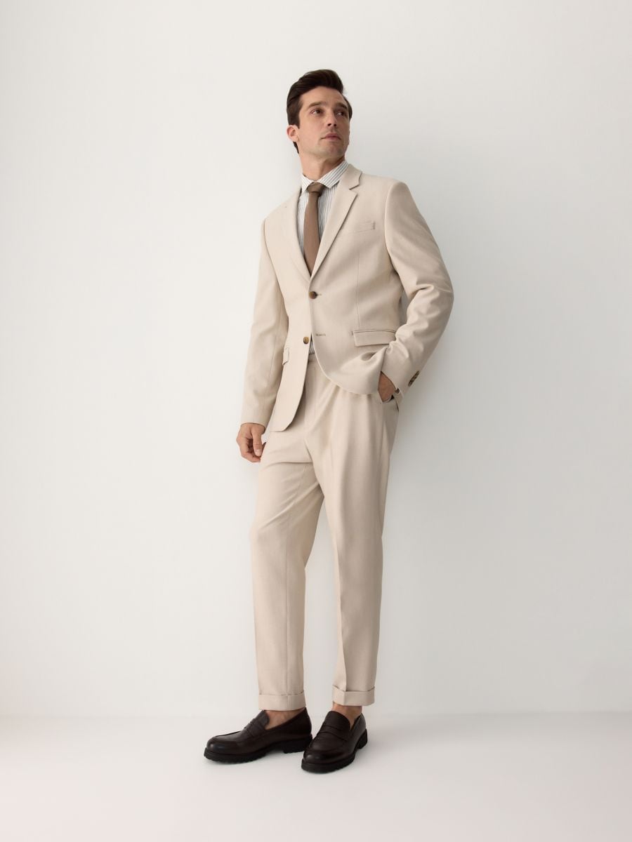 Regular fit blazer with viscose blend - beige - RESERVED - 4