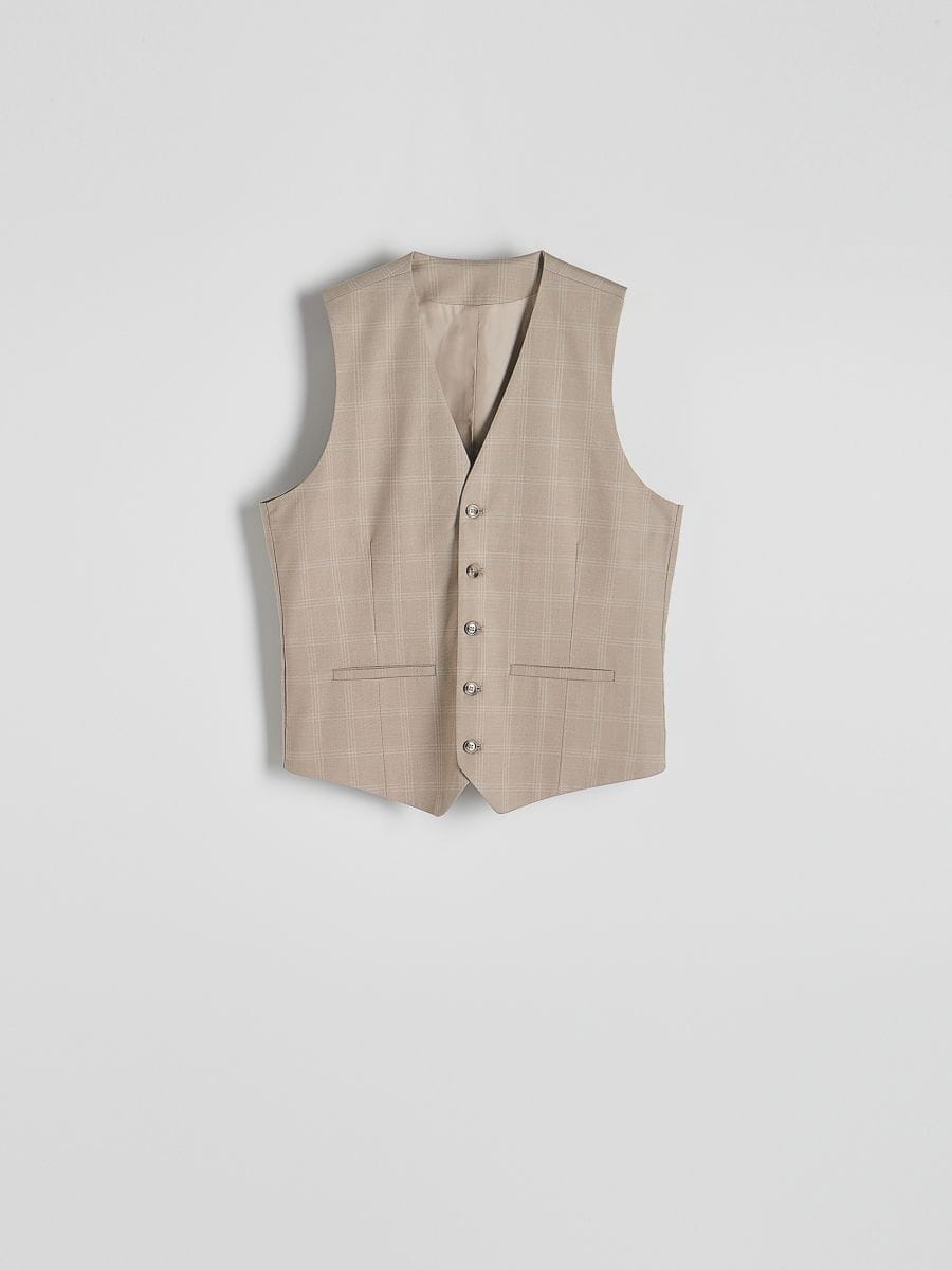 Check suit vest - beige - RESERVED