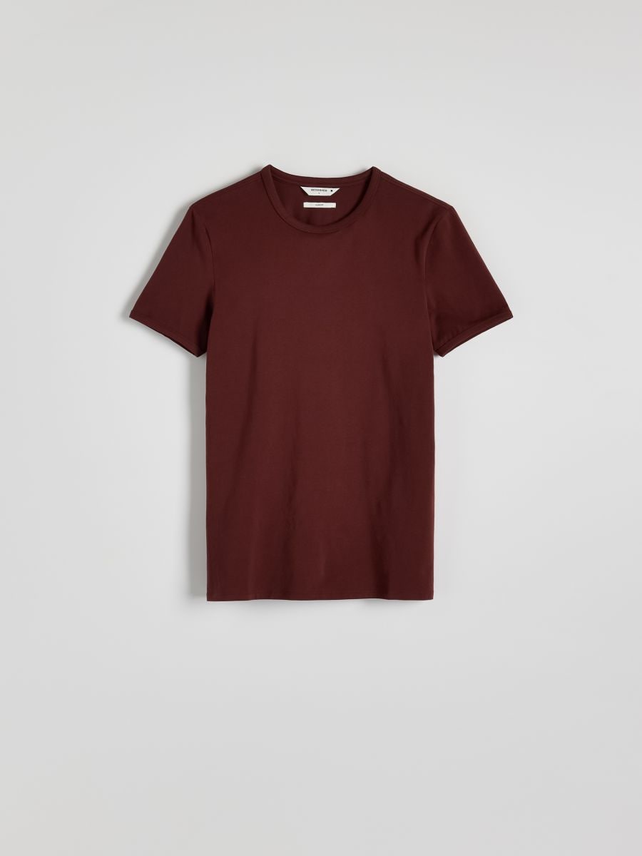 Slim fit majica kratkih rukava s visokim udjelom pamuka - maroon - RESERVED