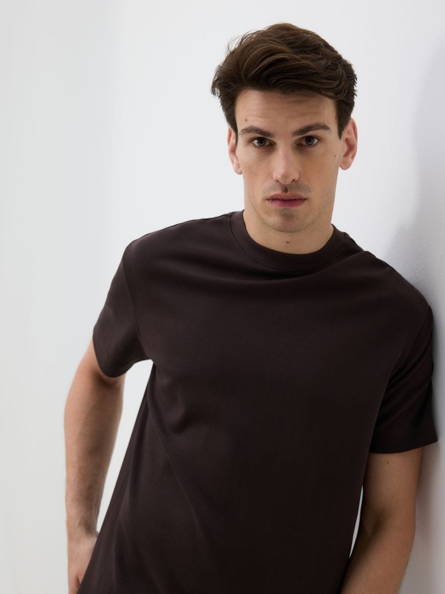 Boxy cotton T-shirt - dark brown - RESERVED