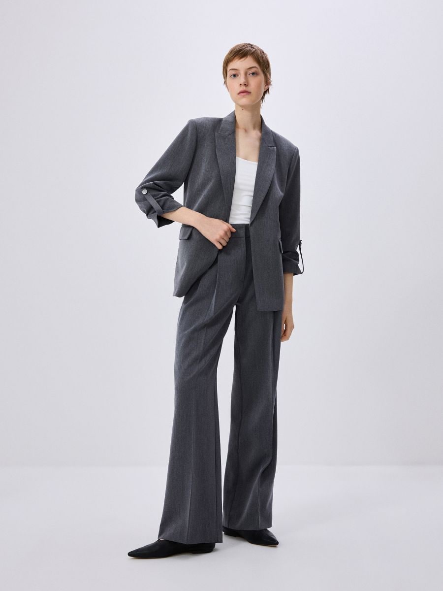 Grey pleated wide leg trousers best sale