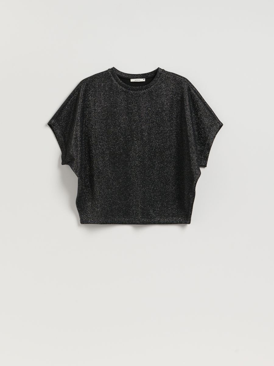 T-shirt with metallised yarn blend - black - RESERVED