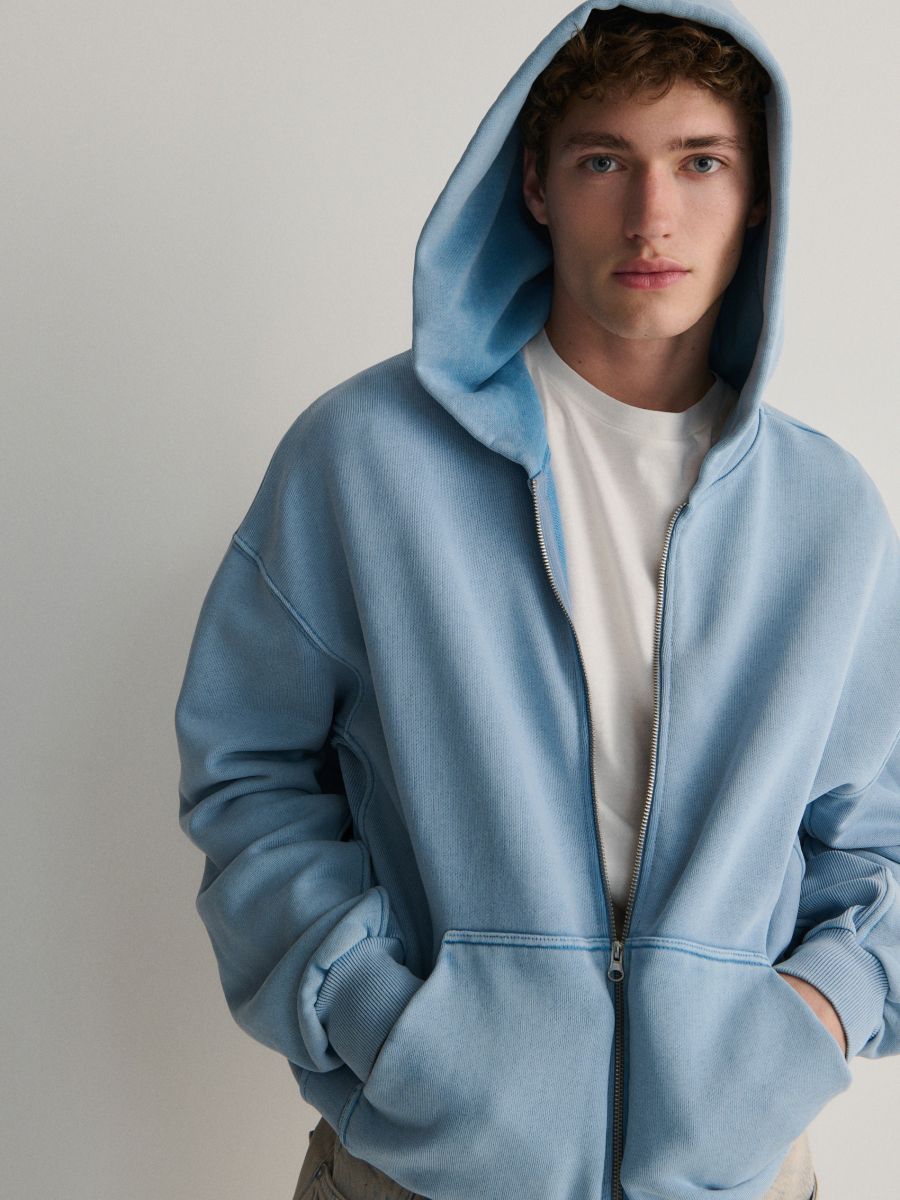 Zip up hoodie with wash effect - light blue - RESERVED