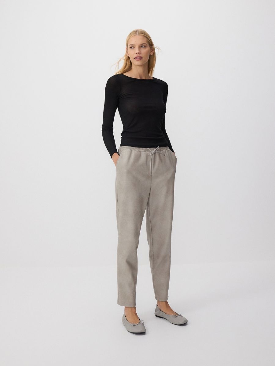 Faux leather jogger trousers - light grey - RESERVED - 2