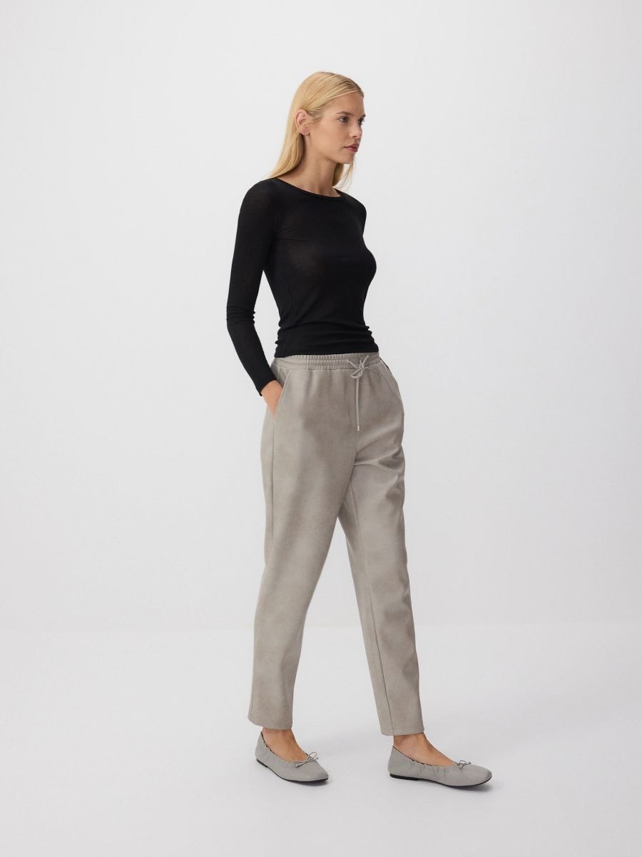 Faux leather jogger trousers - light grey - RESERVED - 3
