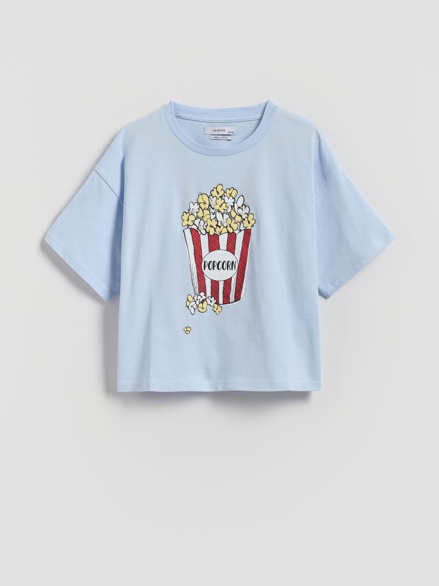 Bawełniany t-shirt z nadrukiem - jasnoniebieski - RESERVED