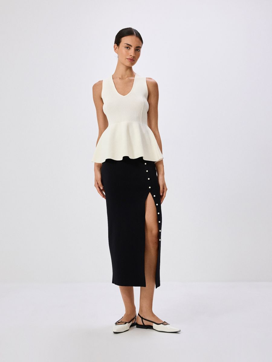 Jersey midi skirt with split