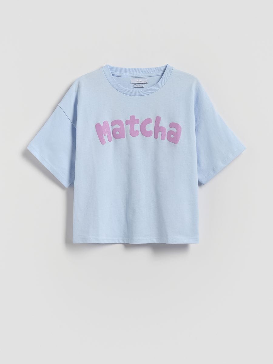 T-Shirt aus Baumwolle mit Druck - blassblau - RESERVED
