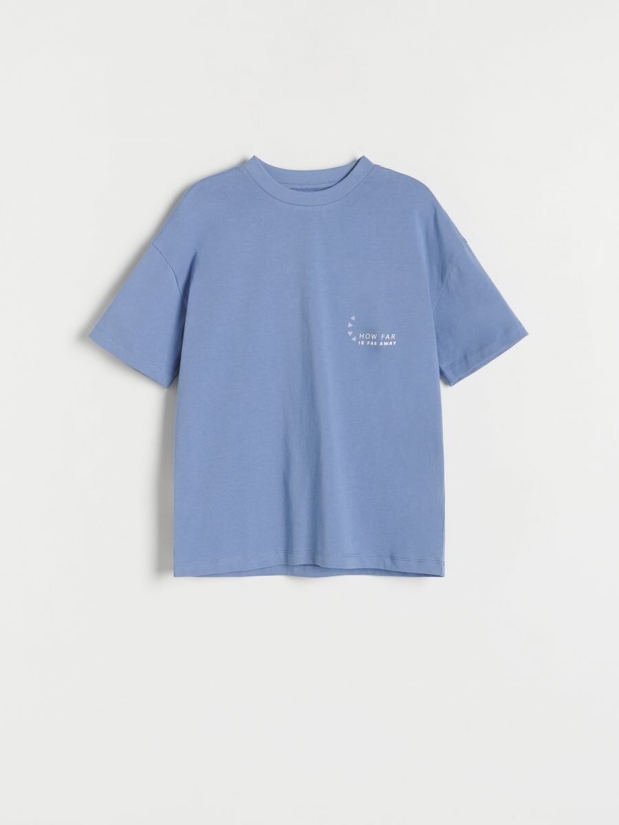 Oversize majica z reliefnim potiskom - modra - RESERVED