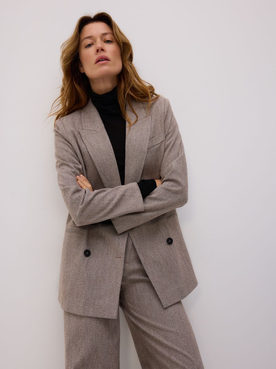 Dvoredna blejzer ribji kosti - smeđa - RESERVED