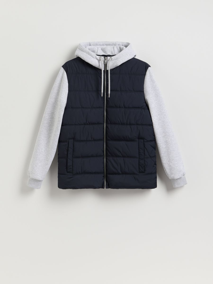 Jacket with jersey hood - navy - RESERVED