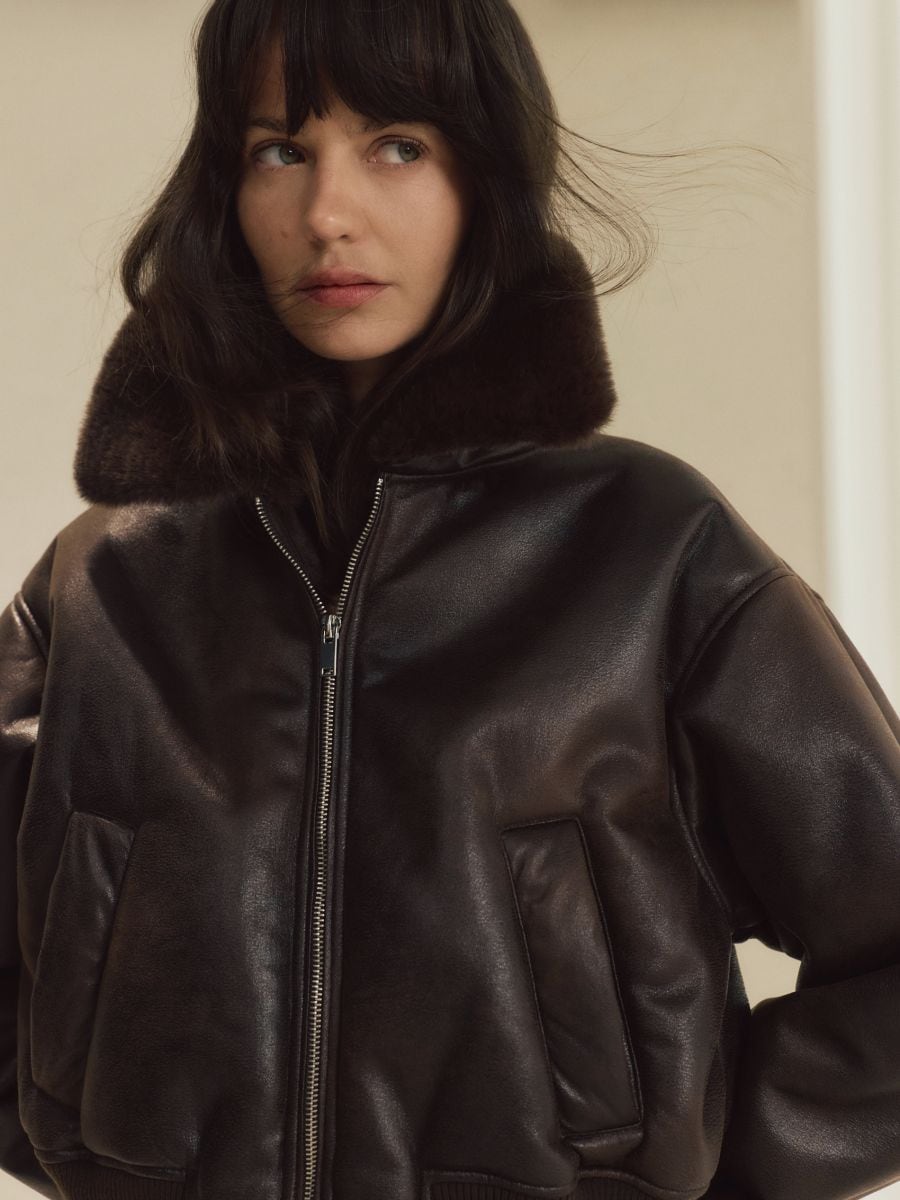 Aviator jacket with faux fur - brown - RESERVED - 10