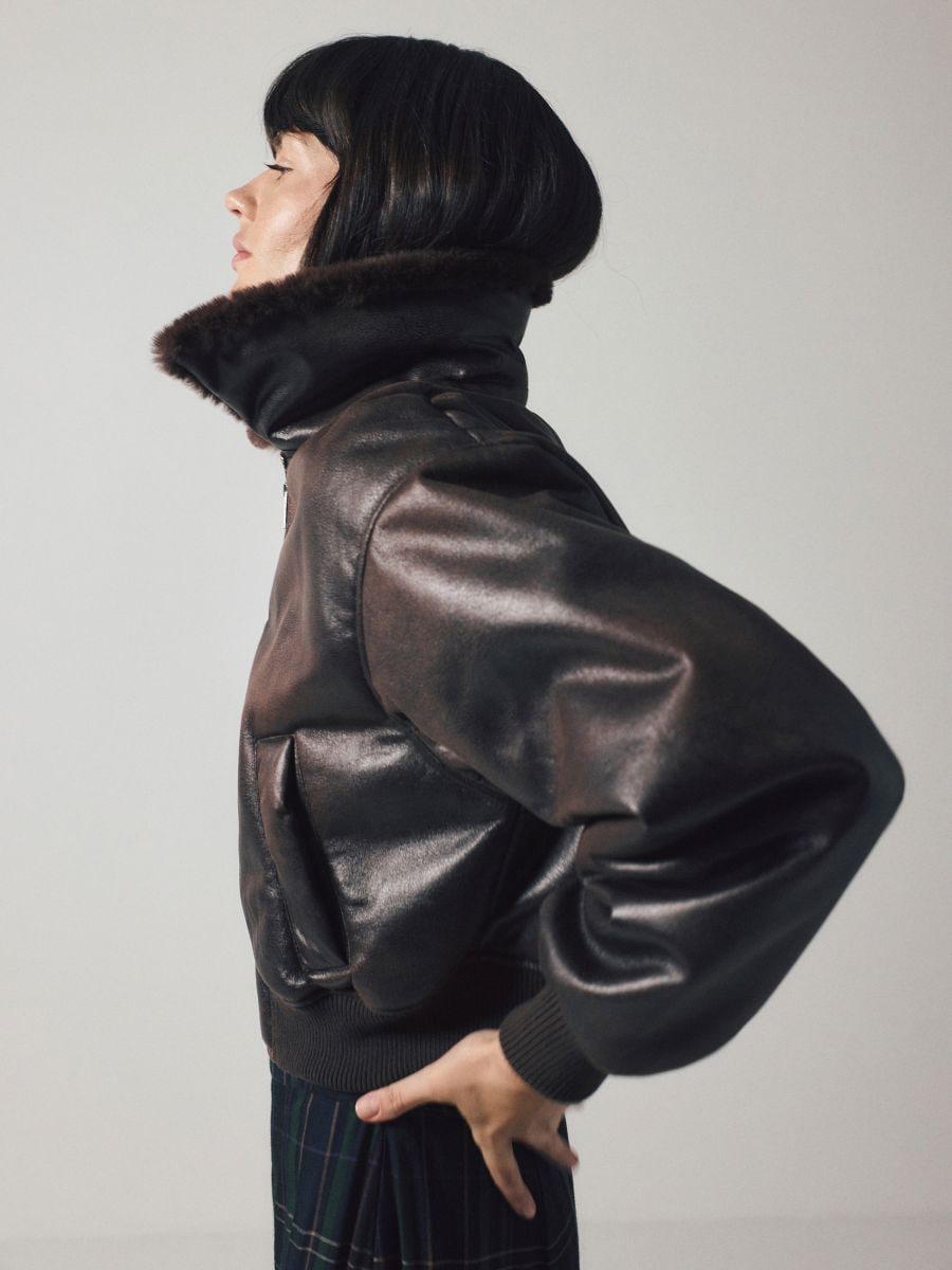 Aviator jacket with faux fur - brown - RESERVED - 3