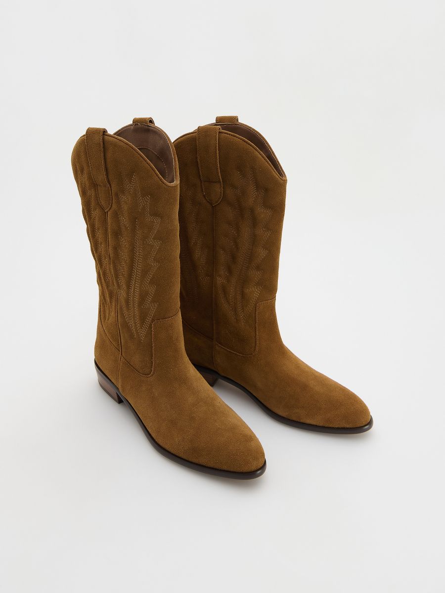 Bottes façon cowboy en daim - Marron - RESERVED - 3