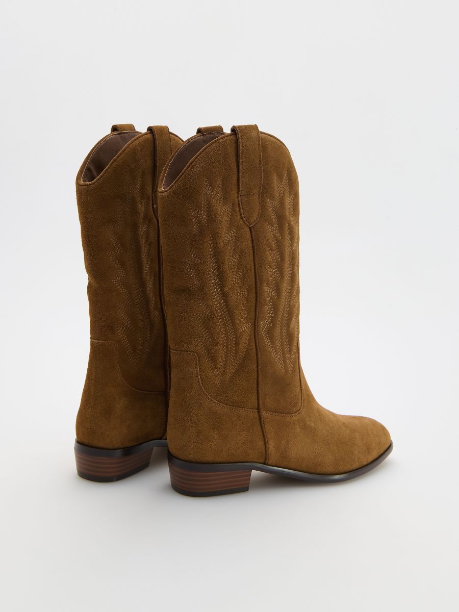 Bottes façon cowboy en daim - Marron - RESERVED - 4