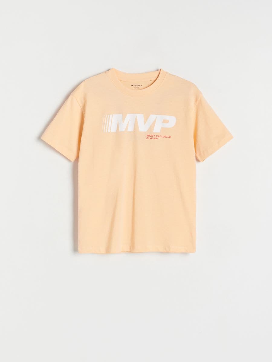 Baumwoll-T-Shirt mit Print - hellorange - RESERVED