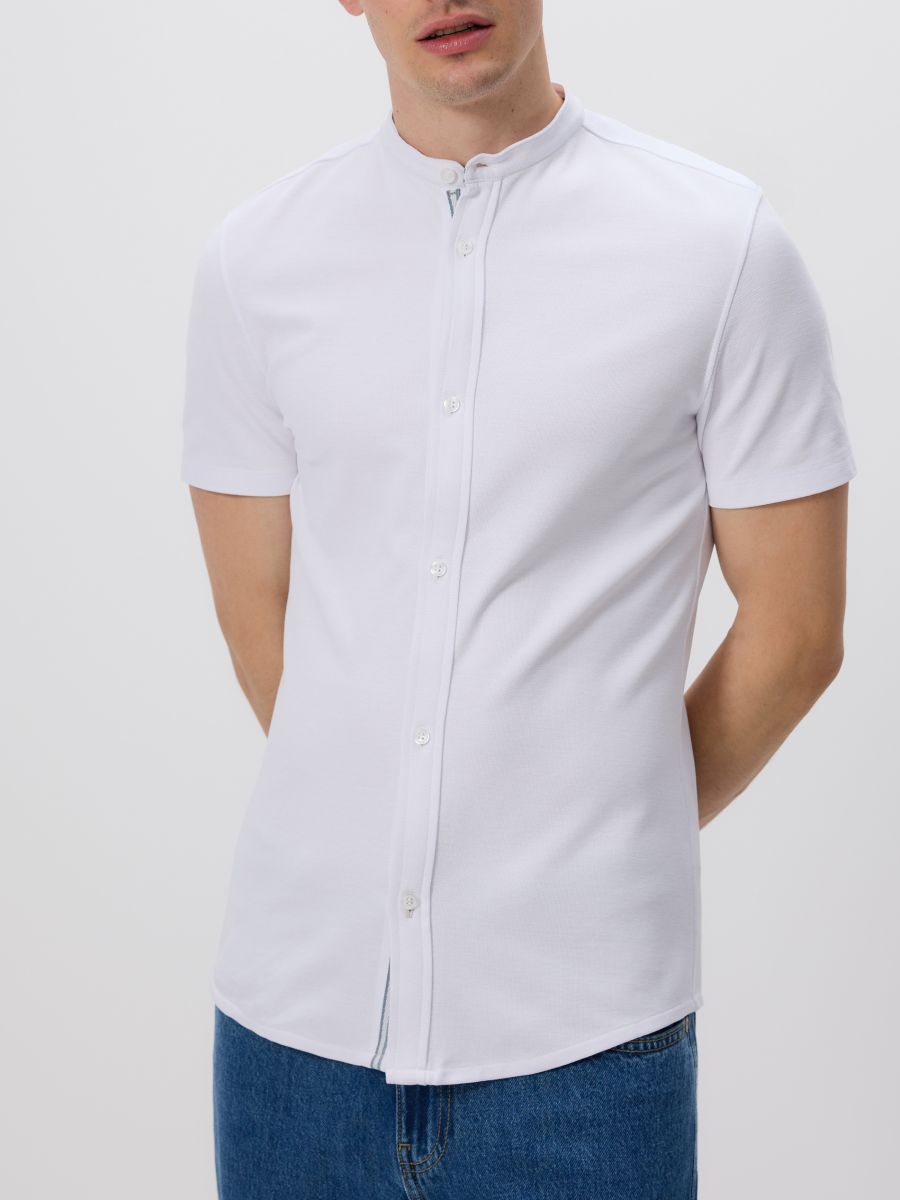 Super slim fit shirt with stand up collar - white - RESERVED