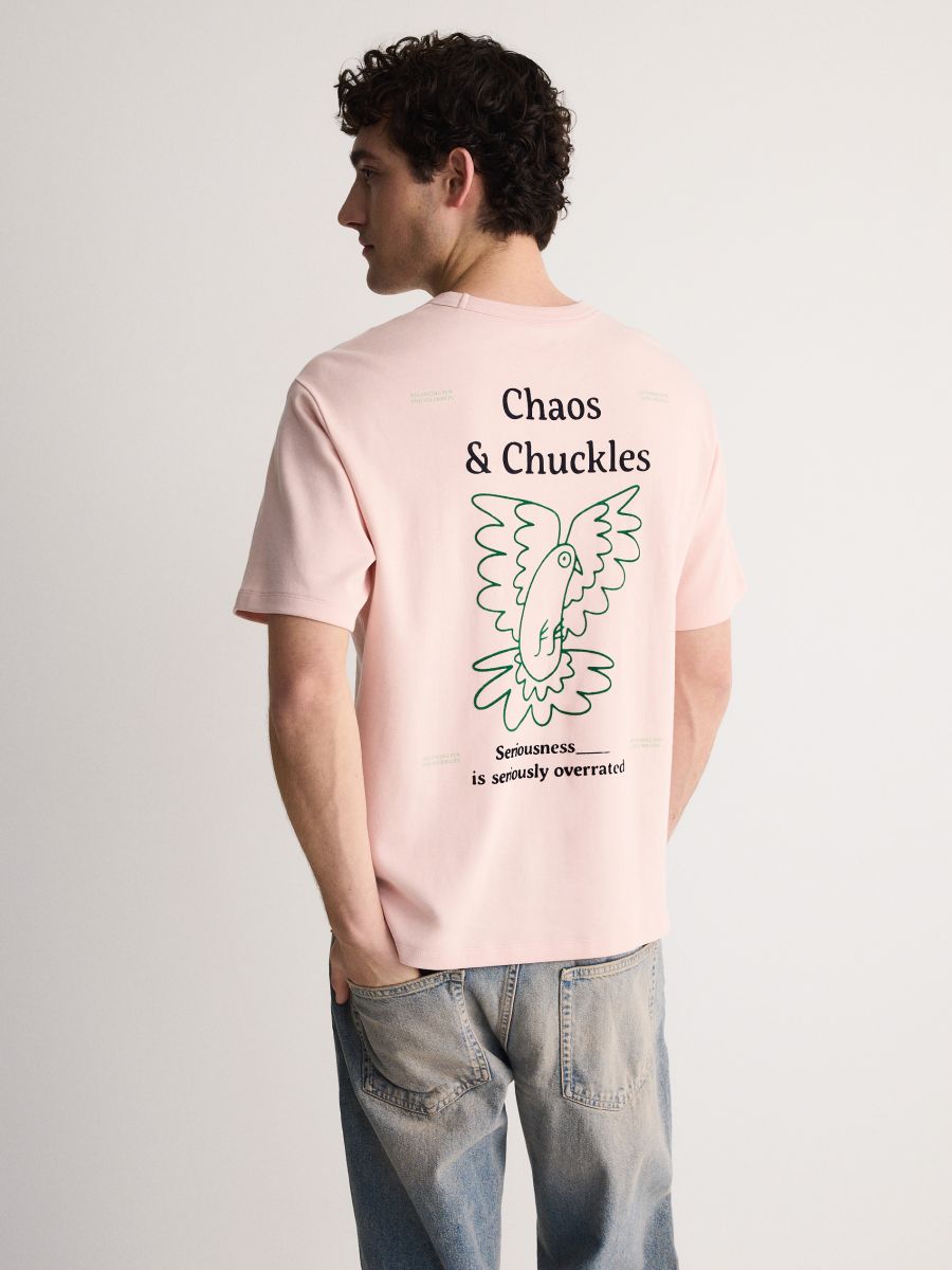Oversized T-shirt with print COLOUR pastel pink - RESERVED