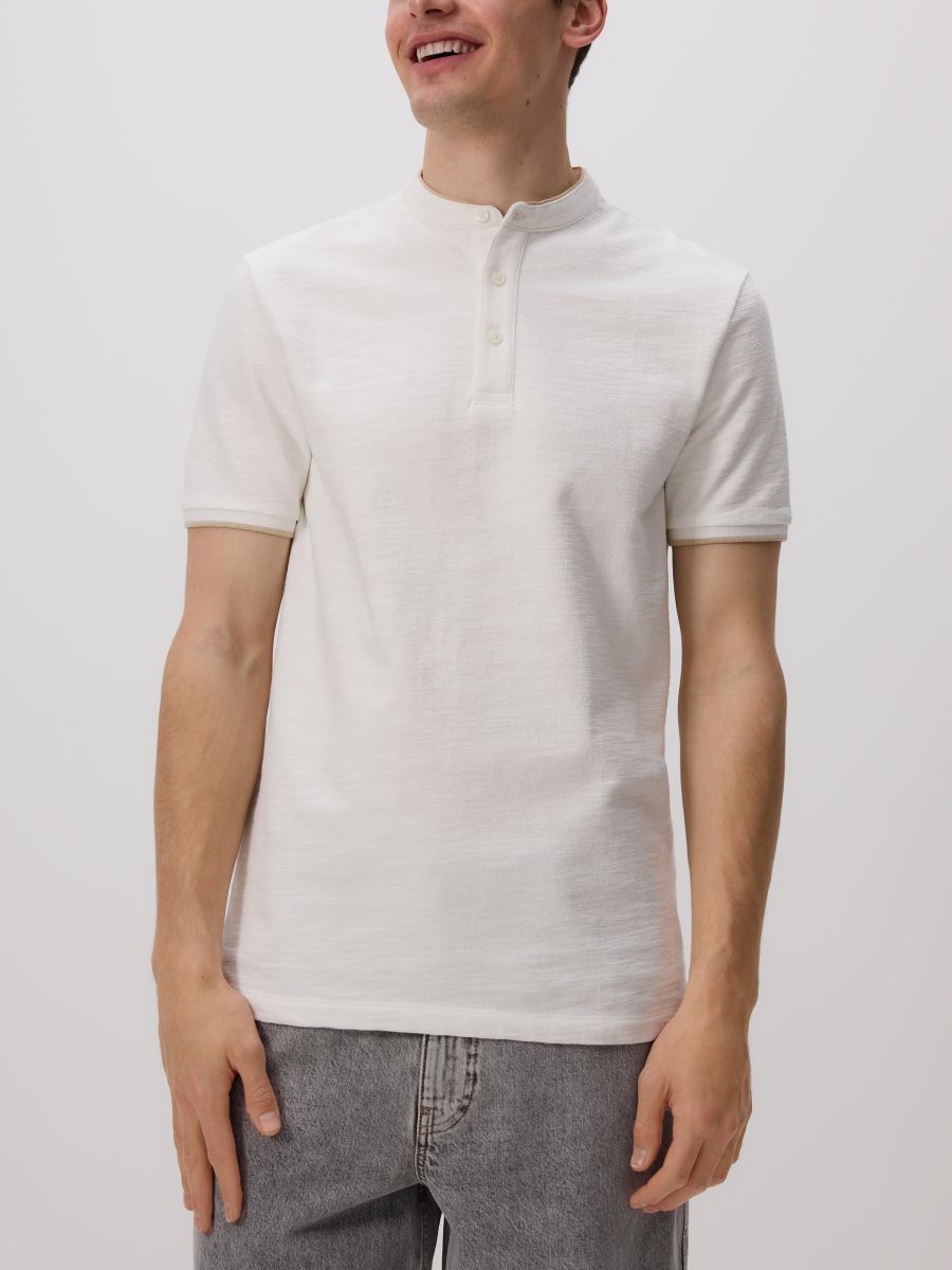 Regular fit polo shirt with stand up collar - cream - RESERVED
