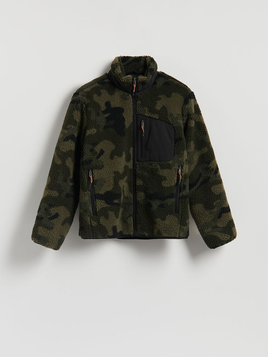 Sherpa jacket with stand up collar - green - RESERVED