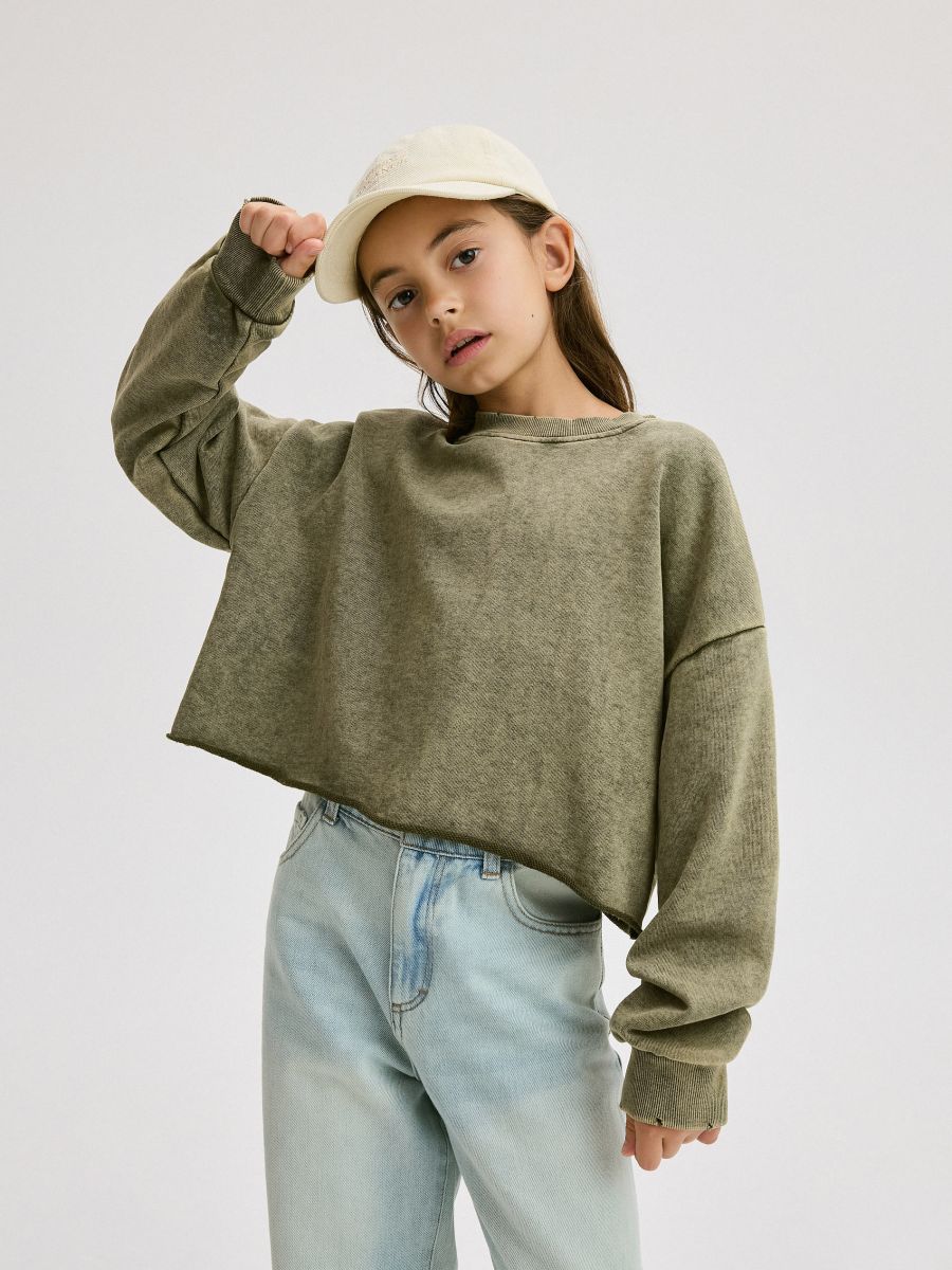 GIRLS` JOGGING TOP - dusty green - RESERVED
