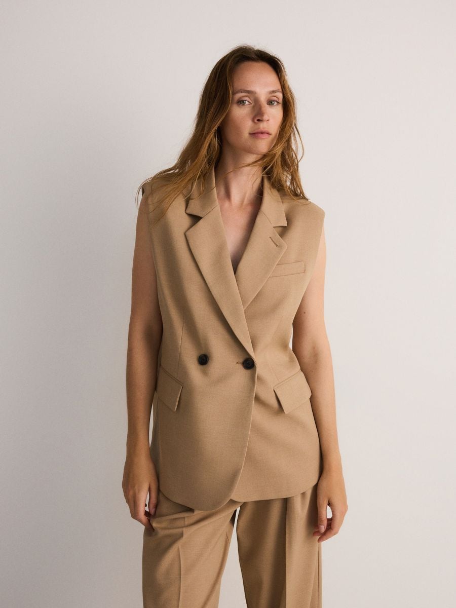 Doppelreihig Geknöpfte Weste - beige - RESERVED - 3