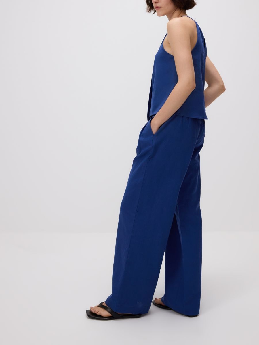 Linen rich wide leg trousers - blue - RESERVED