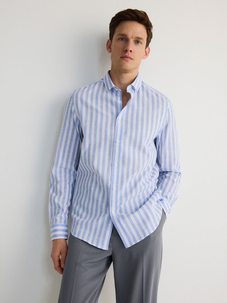 Regular fit striped shirt - pale blue - RESERVED