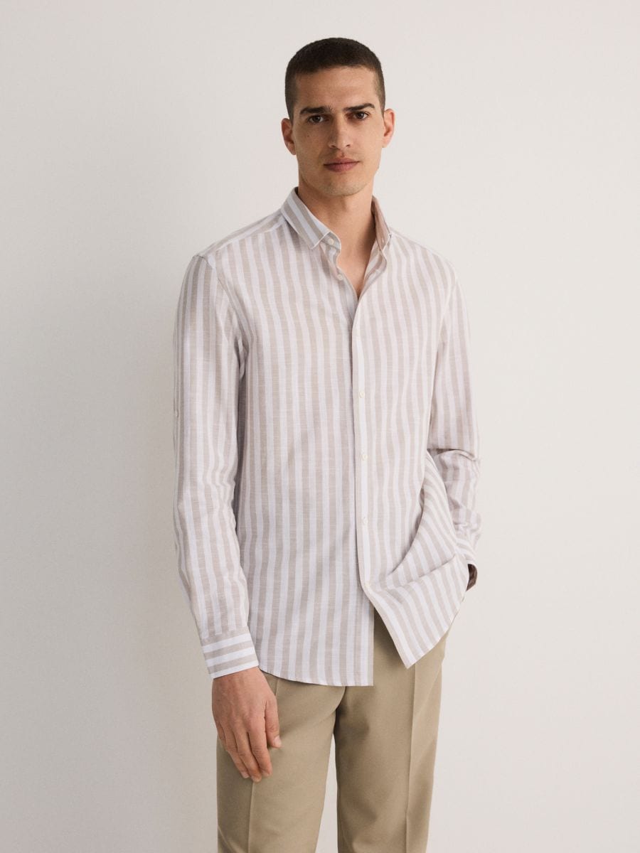 Regular fit striped shirt - beige - RESERVED