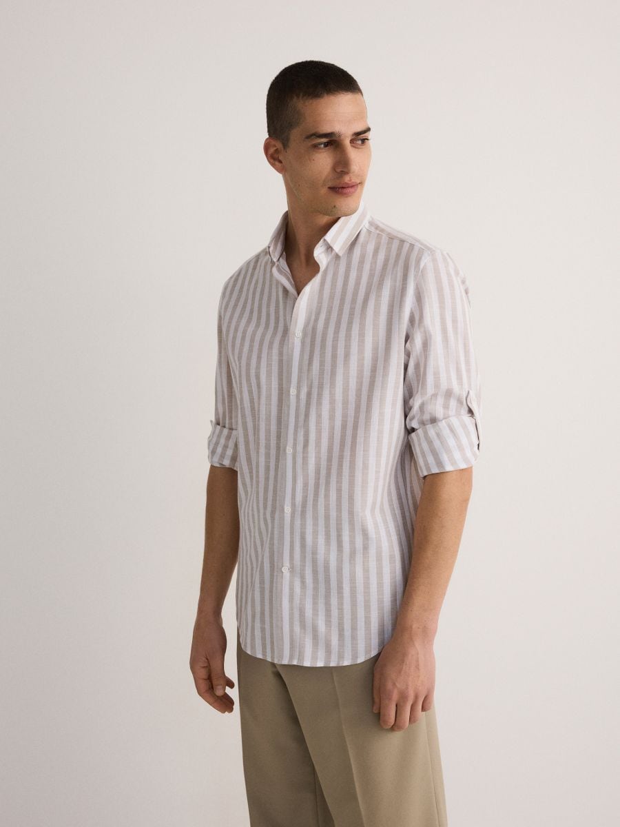 Koszula regular fit w paski - beżowy - RESERVED - 3