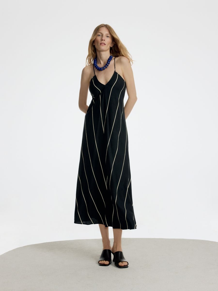Rochie mini cu amestec de in - negru - RESERVED