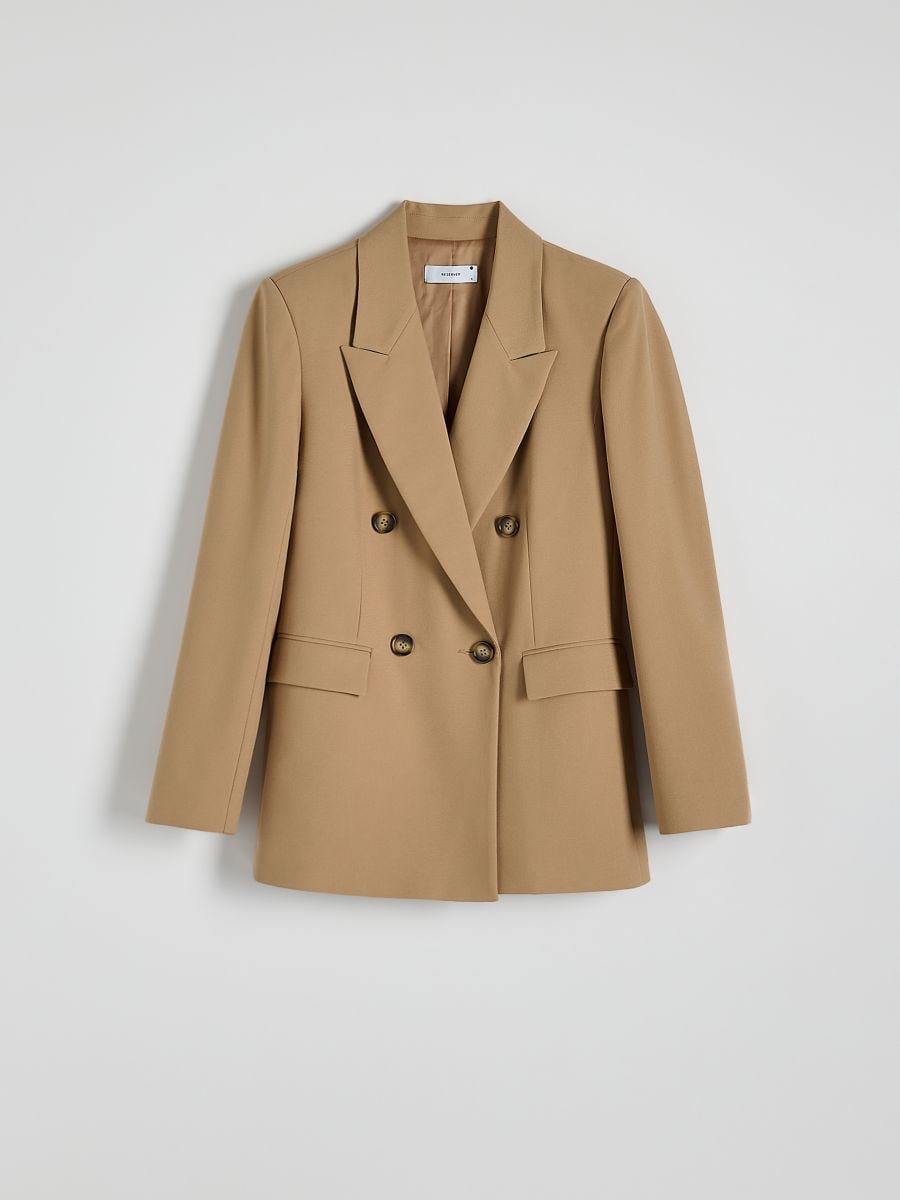 Double-breasted blazer with viscose blend - golden brown - RESERVED - 5