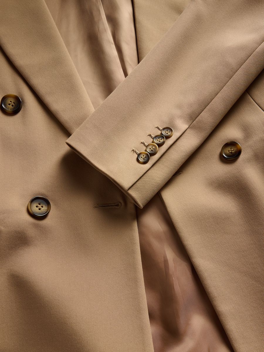 Double-breasted blazer with viscose blend - golden brown - RESERVED - 6