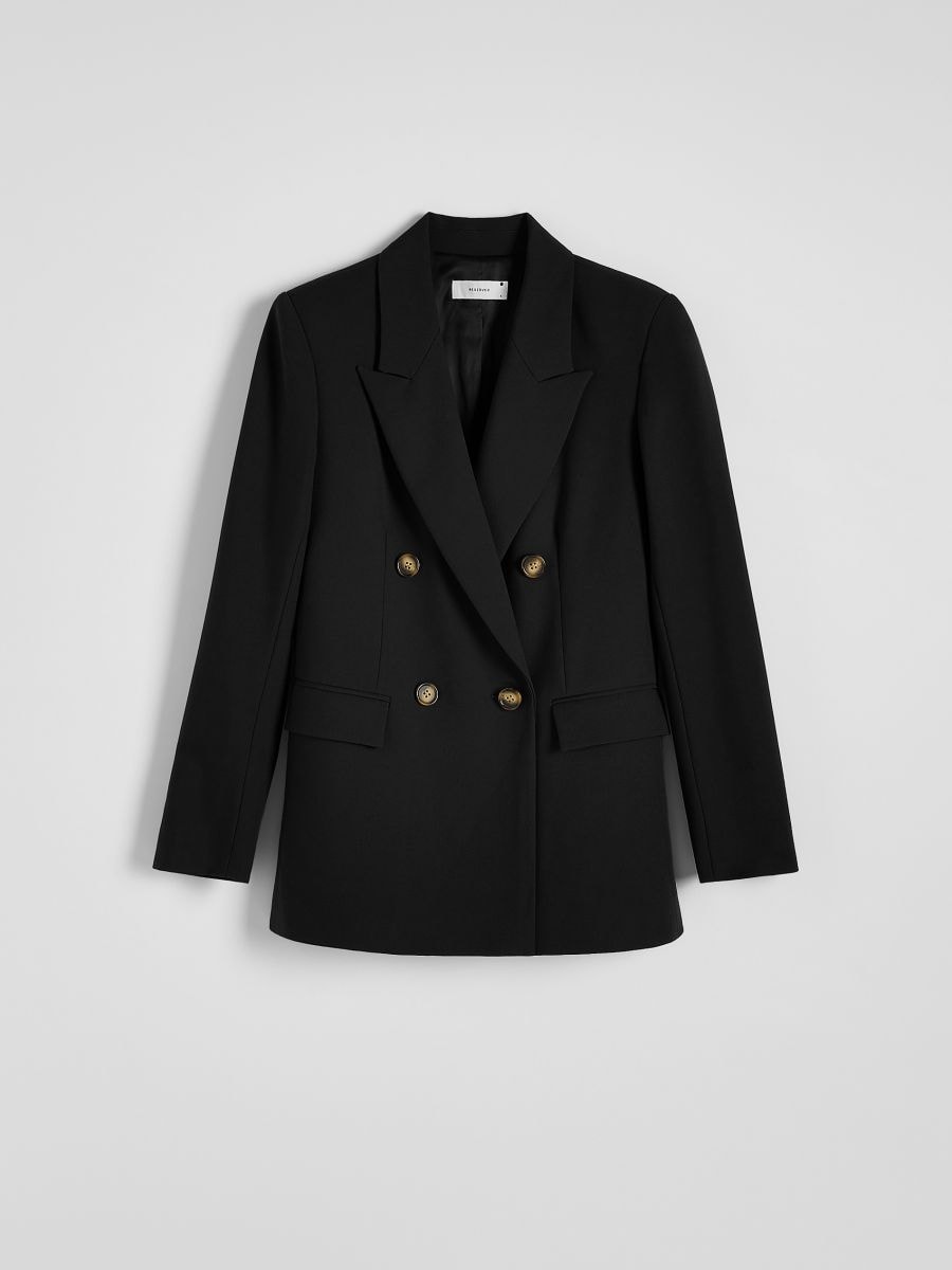 Double-breasted blazer with viscose blend - black - RESERVED - 4