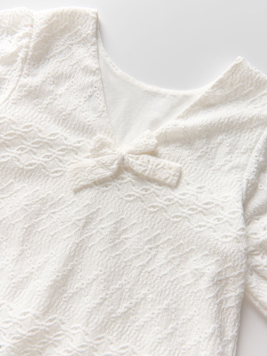 Openwork blouse with puff sleeves - cream - RESERVED - 2