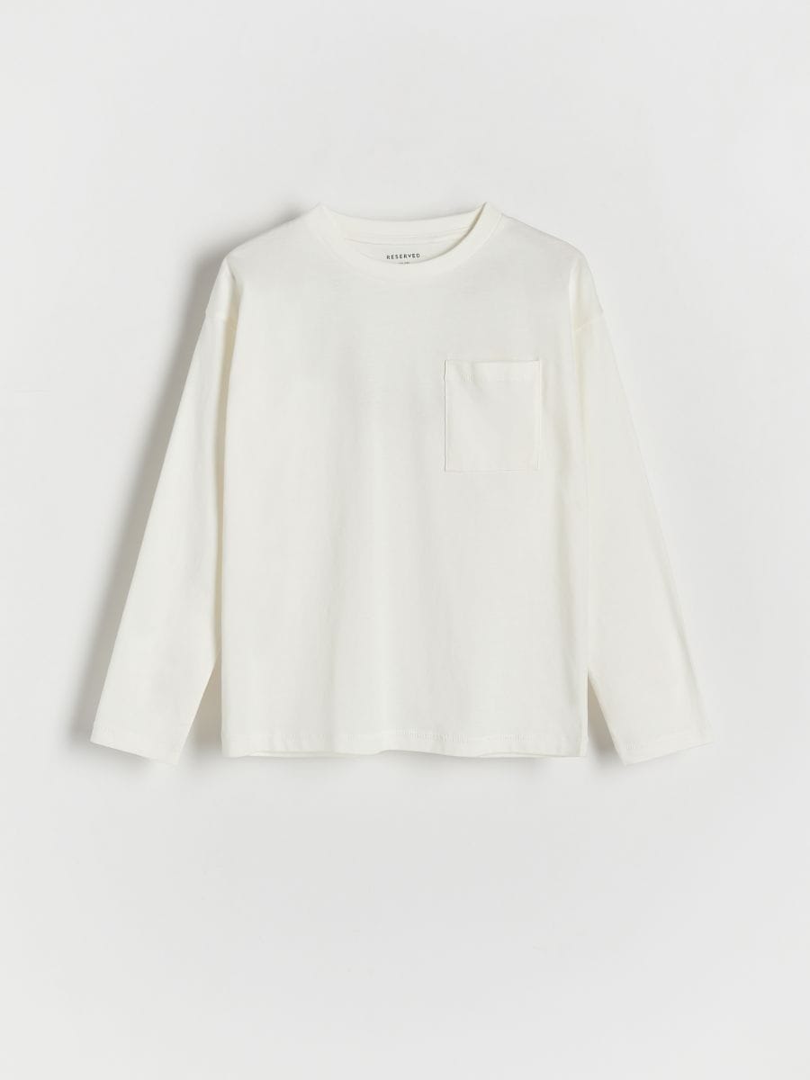 Oversize блуза с дълъг ръкав и джоб - кремаво - RESERVED