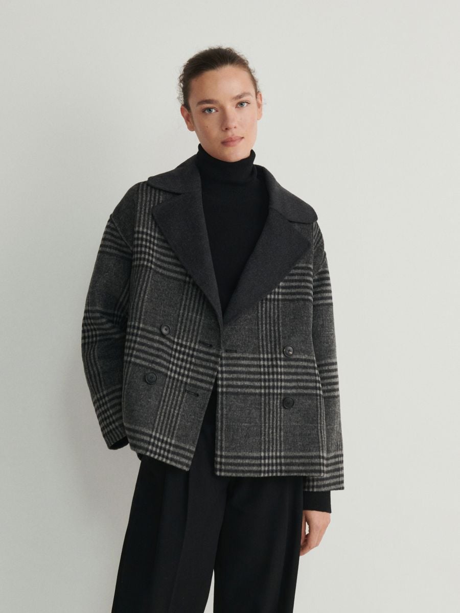 Cropped double face coat with wool blend - multicolor - RESERVED - 2