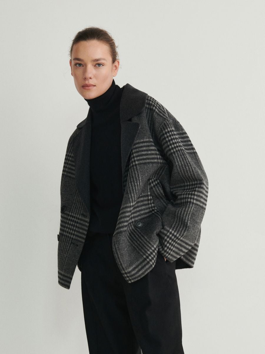 Cropped double face coat with wool blend - multicolor - RESERVED - 3