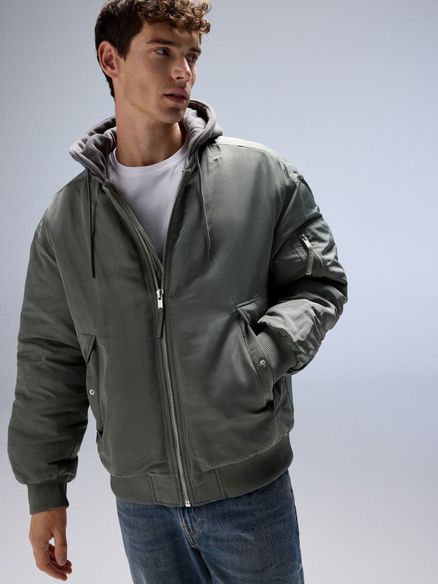 Bomber jacket with hood