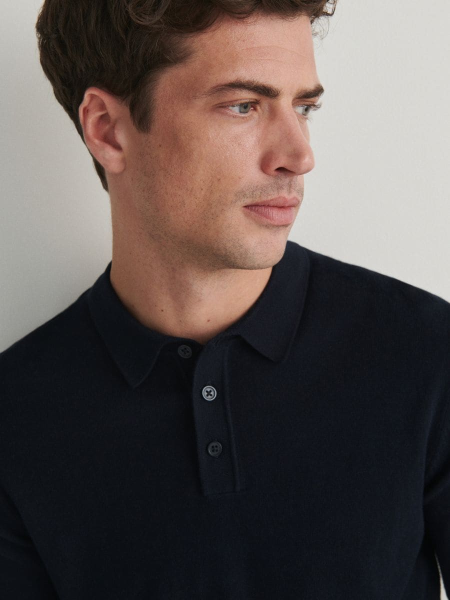 Long sleeve polo top with button cuffs