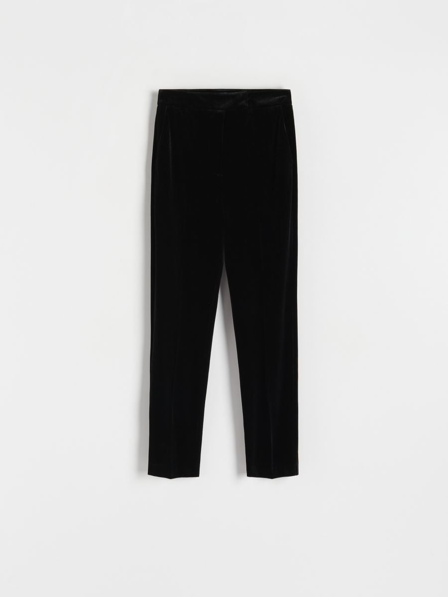 Black velvet cigarette trousers discount