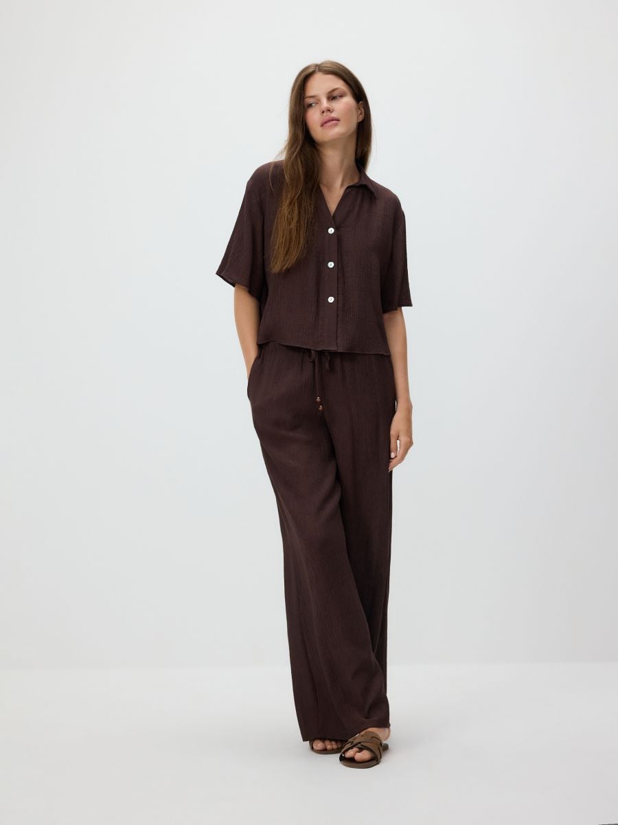 Loose trousers with viscose - dark brown - RESERVED