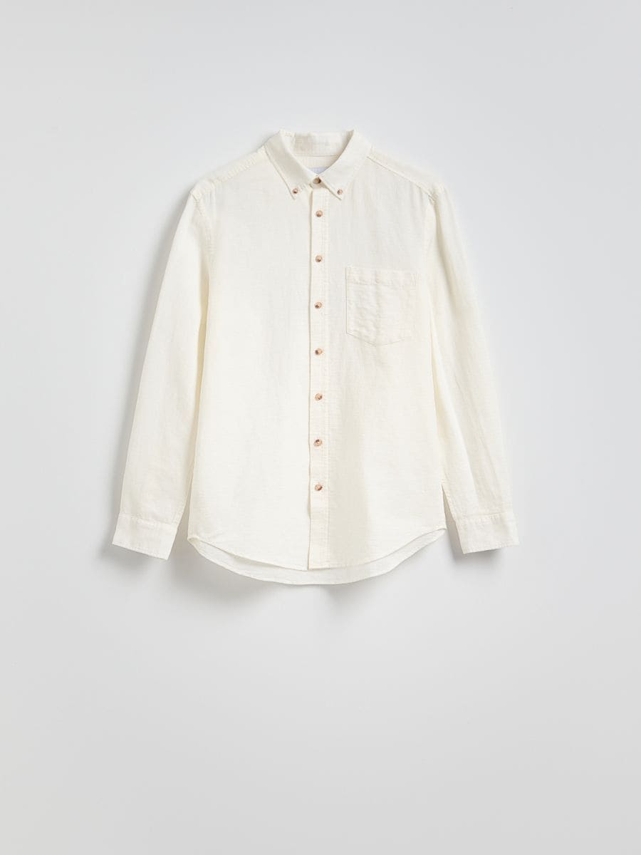 Regular fit linen blend shirt - cream - RESERVED