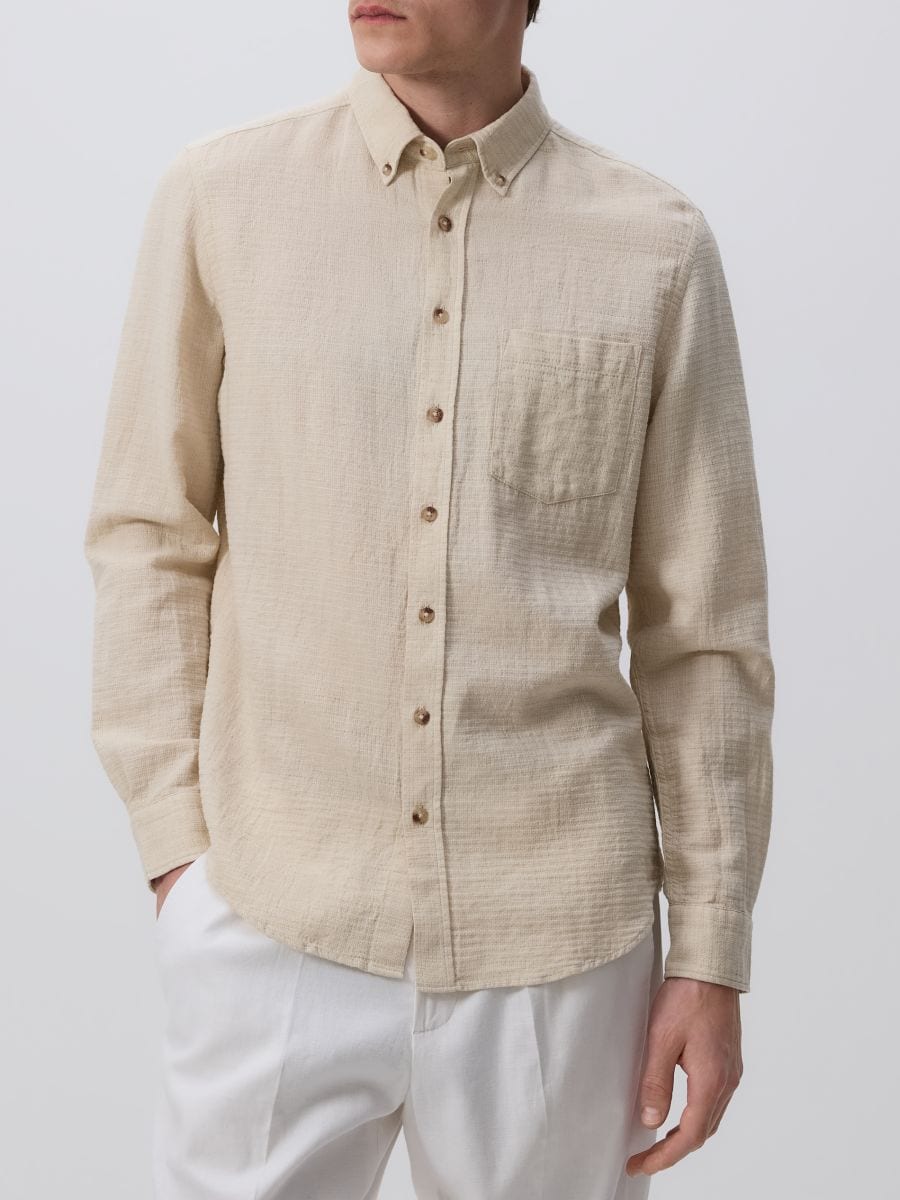 Hemd im Regular-Fit aus Leinenmischung - beige - RESERVED