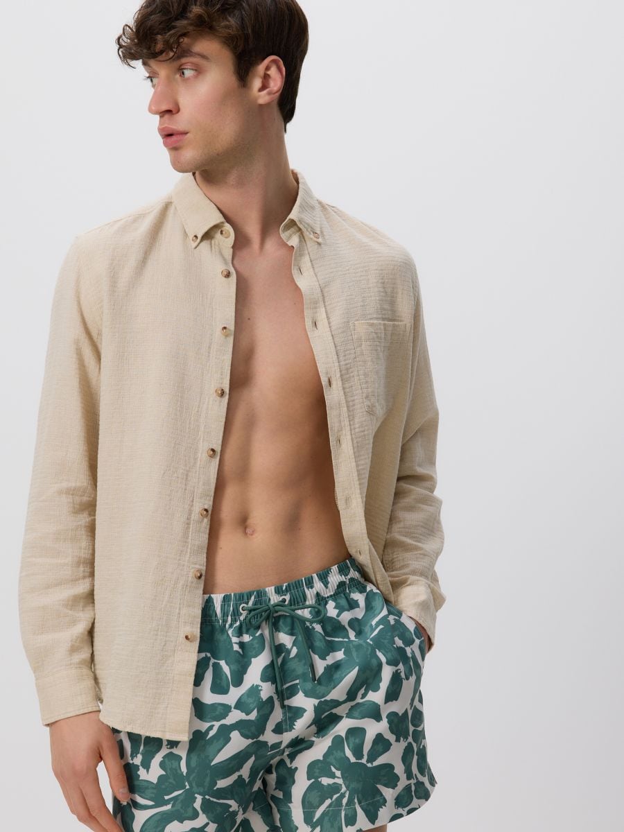 Regular fit linen blend shirt - beige - RESERVED