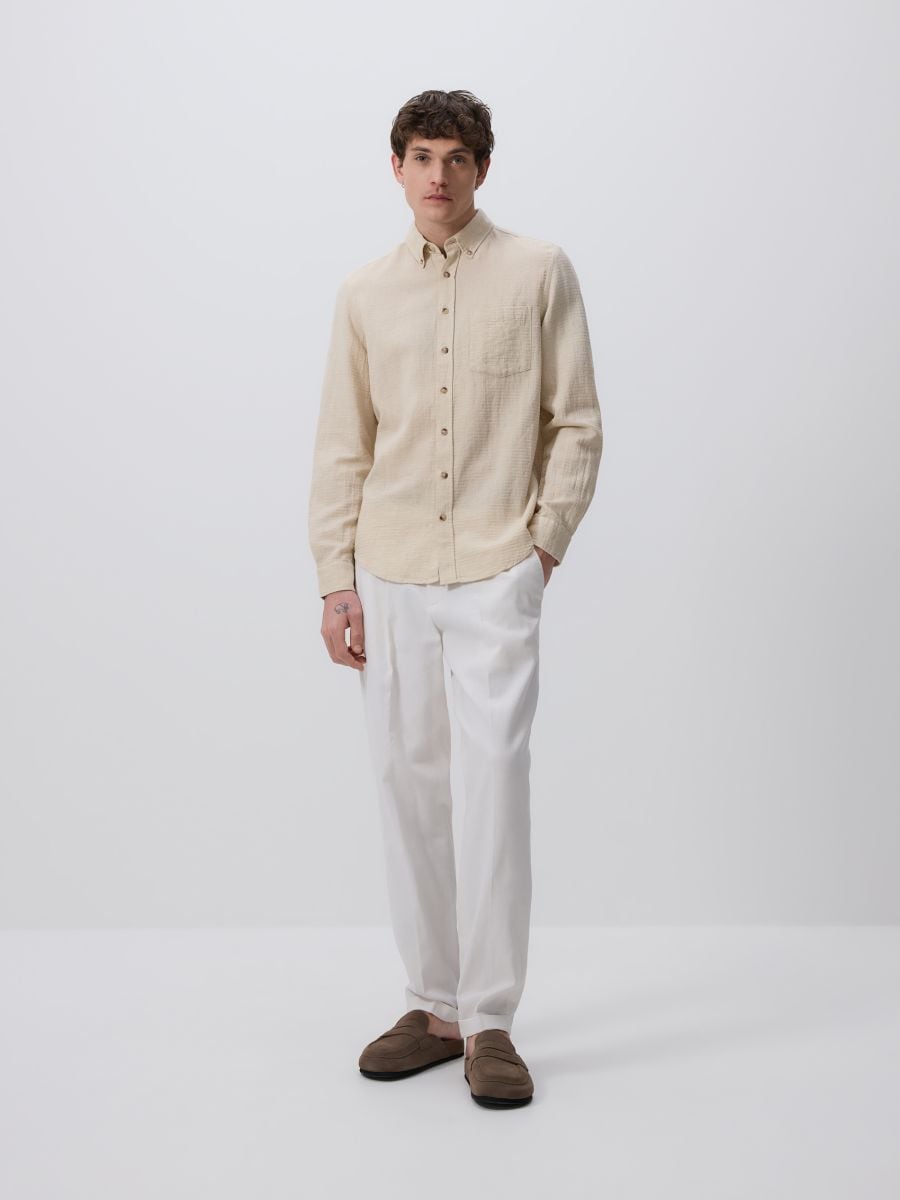 Srajca regular iz mešanice lanu - beige - RESERVED - 2